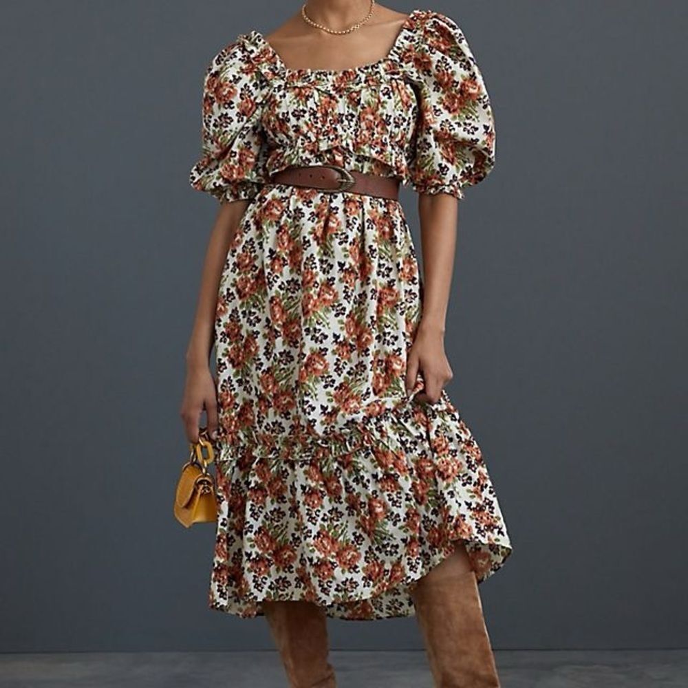 Love the Label fall floral puff sleeve maxi dress small